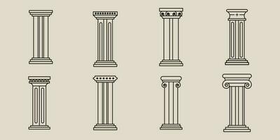 set bundle pillar collection with line art style logo vector icon illustration design