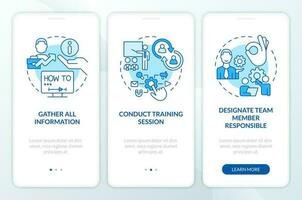 ajustando negocio aplicación consejos azul inducción móvil aplicación pantalla. recorrido 3 pasos editable gráfico instrucciones con lineal conceptos. ui, ux, gui modelo vector