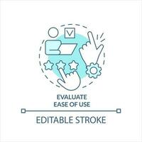 evaluar facilitar de utilizar turquesa concepto icono. evaluar herramientas usabilidad resumen idea Delgado línea ilustración. aislado contorno dibujo. editable carrera vector