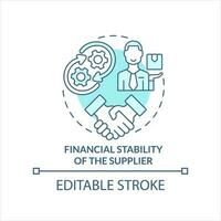 Financial stability of supplier turquoise concept icon. Secure agreement abstract idea thin line illustration. Isolated outline drawing. Editable stroke vector