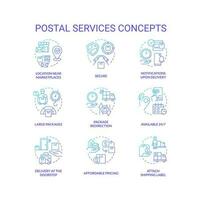 Post service advantages blue gradient concept icons set. Delivery company. Mail pros. Shipping benefits idea thin line color illustrations. Isolated symbols vector