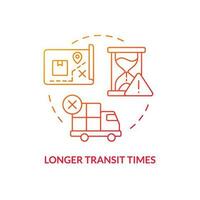 Long transit times red gradient concept icon. Unsafety shipping. Slow delivery. Wait for order abstract idea thin line illustration. Isolated outline drawing vector