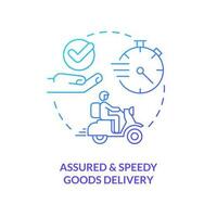 Assured and speedy goods delivery blue gradient concept icon. Quick post. Fast shipping. Courier service abstract idea thin line illustration. Isolated outline drawing vector