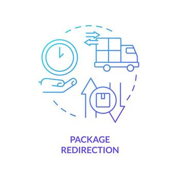 Package redirection blue gradient concept icon. Parcel intercept. Change recipient data examples abstract idea thin line illustration. Isolated outline drawing vector