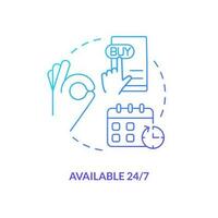 Available hourly blue gradient concept icon. Mailbox advantage. Affordable round clock. Po box constant access abstract idea thin line illustration. Isolated outline drawing vector