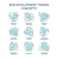 tendencias en web desarrollo turquesa concepto íconos colocar. en línea tecnología transformación idea Delgado línea color ilustraciones. aislado simbolos editable carrera vector