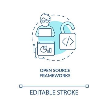 Open source frameworks turquoise concept icon. Web industry transformation abstract idea thin line illustration. Isolated outline drawing. Editable stroke vector