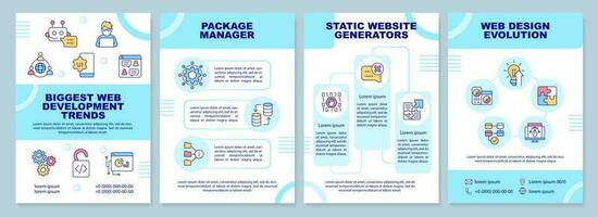 Biggest web development trends blue brochure template. Leaflet design with linear icons. Editable 4 vector layouts for presentation, annual reports