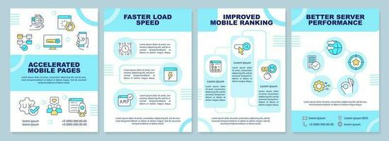 Accelerated mobile pages brochure template. Digital trends. Leaflet design with linear icons. Editable 4 vector layouts for presentation, annual reports