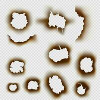 Set of Burnt Torn Holes in Paper on Transparent Background. vector