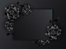 papel cortar flores y hojas decorado en negro antecedentes con espacio para mensaje. vector