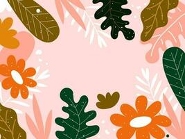 Pastel Pink Background Decorated with Flowers and Leaves. vector
