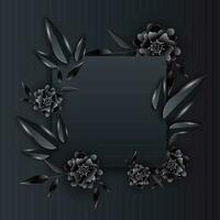 papel cortar flores y hojas decorado en negro antecedentes con espacio para mensaje. vector