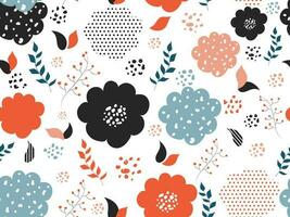 Seamless Creative Flowers with Leaves and Berry Branches Decorated White Background. vector