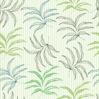Seamless Leaves Branches on Green Strip Pattern Background. vector
