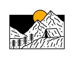 Camping nature outdoor under the mountains in mono line vector design for badge t shirt sticker and other