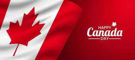 Primero julio 2020 contento Canadá día bandera para independencia día antecedentes con rojo arce y realista bandera. vector ilustración saludo tarjeta. Canadá fiesta concepto diseño.