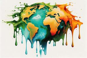 Oil drop, ink paper, watercolor abstract background of world. photo