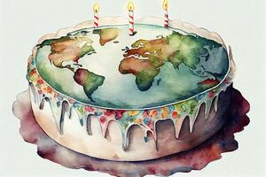 world map on a cake. photo