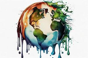 Watercolor melting earth design element. photo