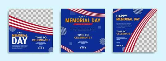 Memorial day Social media post template design with the national flag of the United States of America vector