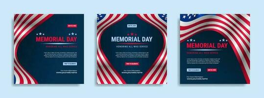 Memorial day Social media post template design with the national flag of the United States of America vector