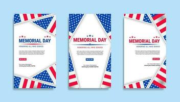 Memorial day Social media stories template design vector