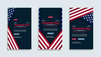 Memorial day Social media stories template design with the national flag of the United States of America vector