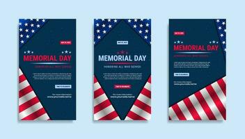 Memorial day Social media stories template design vector