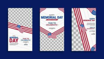 Memorial day Social media stories template design with the national flag of the United States of America vector