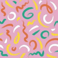 Seamless colorful pattern of squiggles on a pink background, brush strokes vector