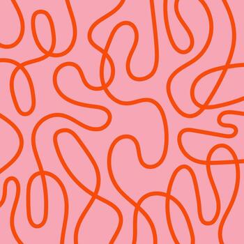 modelo de rojo líneas, garabatos en un rosado antecedentes. uno línea dibujo vector