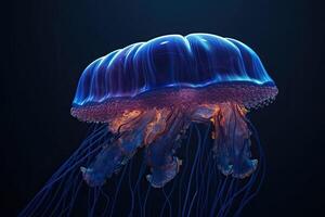 Jellyfishes swimming in the sea. Beautiful illuminated jellyfish. photo