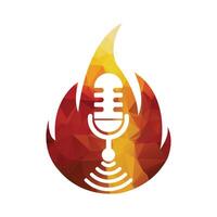 Wifi podcast micrófono icono con fuego forma vector diseño.