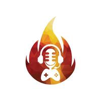 Eco Gaming controller and headphone podcast fire logo design template. vector