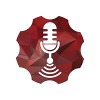 Wi-Fi Podcast microphone Icon inside gear cog shape with red pattern vector Design.