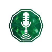 Wi-Fi Podcast microphone Icon inside hexagon shape with green pattern vector Design.