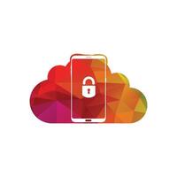 Smart phone logo design. mobile vector illustration with security lock and inside cloud shape icon .