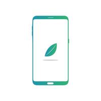 Smart phone logo design. mobile vector illustration and leaf icon.