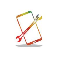 Smart phone logo design. mobile vector illustration with setting tool icons .