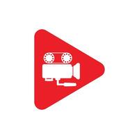 Media camera icon video camera vector movie camera illustration. inside shape of play button.