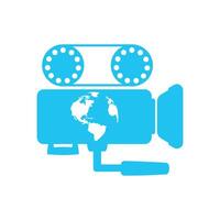 Media camera globe icon video camera vector movie camera illustration.