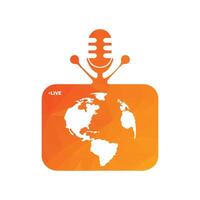 En Vivo podcast micrófono con televisión vector logo . podcast mic y televisión diseño.