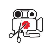 Media camera and Scissors and gear cog icon video camera vector movie camera illustration.