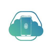 Smart phone logo design. mobile vector illustration with fingerprint   inside cloud shape icon .