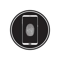 Smart phone logo design. mobile vector illustration with fingerprint and inside circle shape icon .