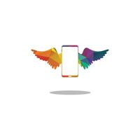 Smart phone logo design. mobile vector illustration with angels wings.