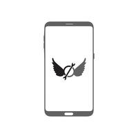 Smart phone logo design. mobile vector illustration with wings and setting tool.