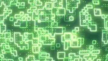 Abstract looping green energy squares glowing digital particles futuristic hi-tech background, 4k video, 60 fps video