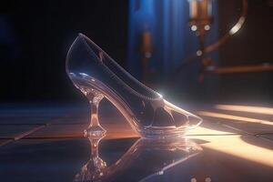 Crystal glass slipper. Transparent womens shoe with heel. photo